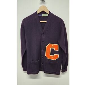 Vintage Imperial Wool Letterman "C" Chenille Varsity Purple Sweater/Cardigan, 40